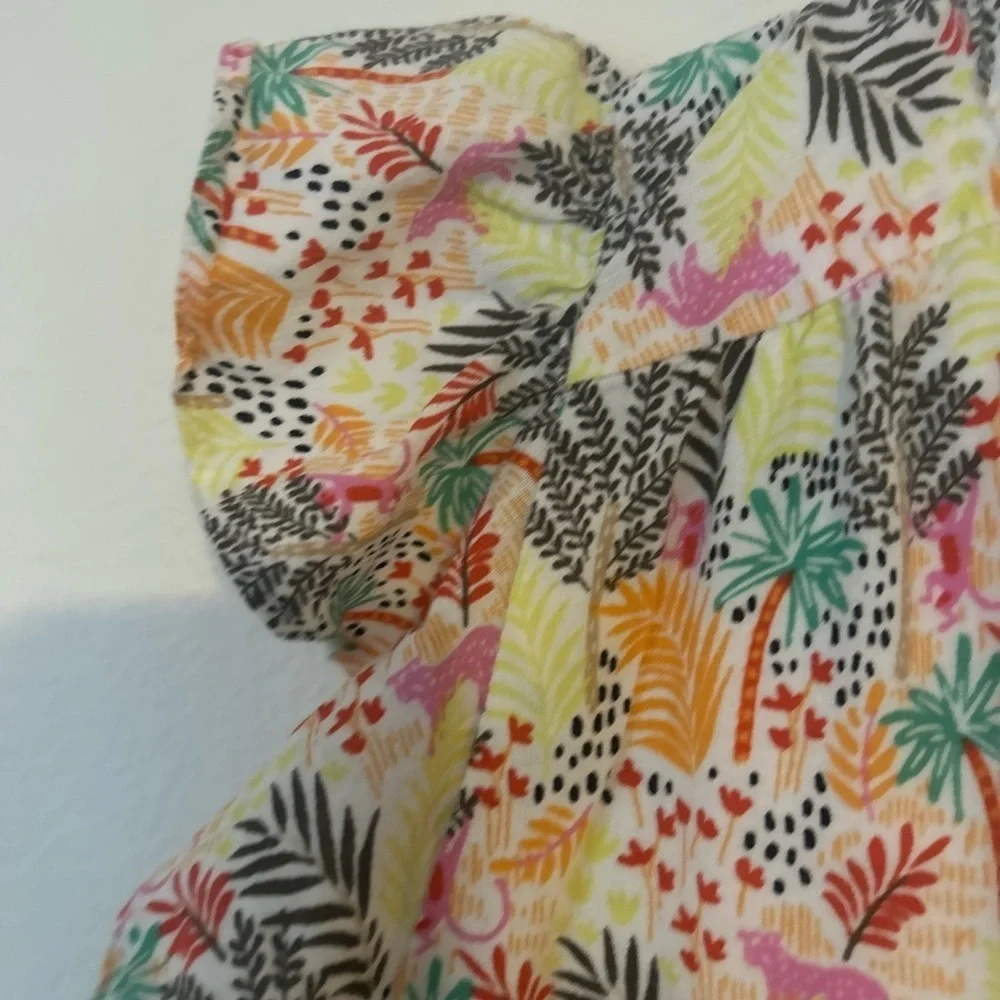 LOFT Tropical Novelty Animal/Jungle Ruffle Button Mini Shift Dress Large